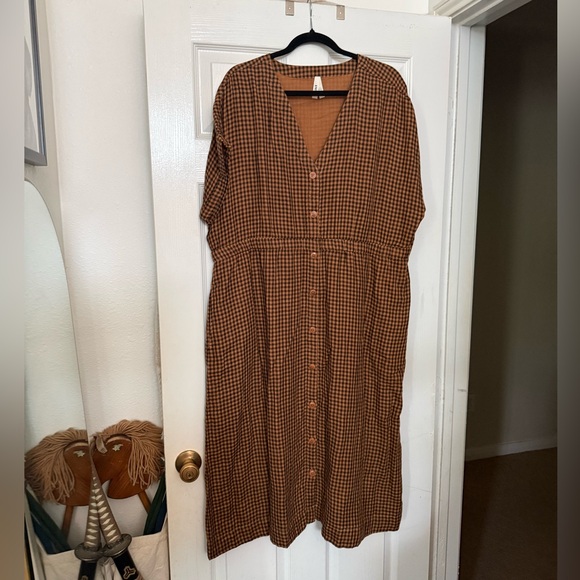 Women's Harvest Gingham Coastal Double Gauze Short Sleeve Dress 2XL - Picture 3 of 6